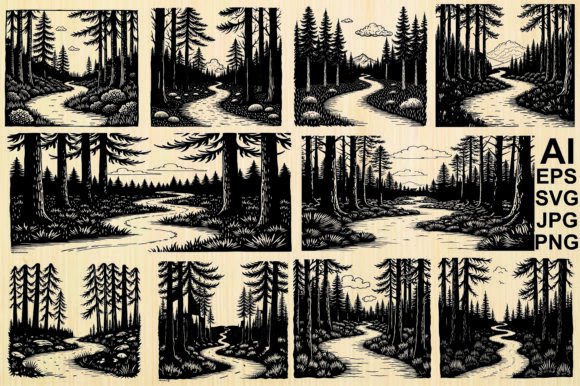 Download Forest Path Silhouette Vectors - Silhouette Collection