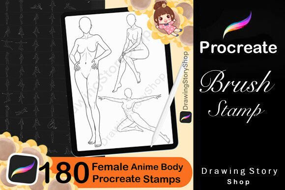Download 180 Procreate Stamps, Female Anime Body - Male Collection